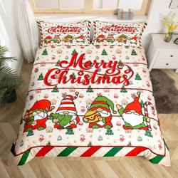Xmas Gnome Duvet Cover, Christmas Pine Tree Snowy House Jingle Bell Graffiti Quilt CoverGift For Your Girlfriend Boyfriend Gift For Love Gift For Friend Best Valentine Present Holiday Gift