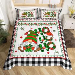 Cartoon Gnome Duvet Cover, Merry Christmas Retro Xmas Plaid Print Quilt CoverGift For Your Girlfriend Boyfriend Gift For Love Gift For Friend Best Valentine Present Holiday Gift