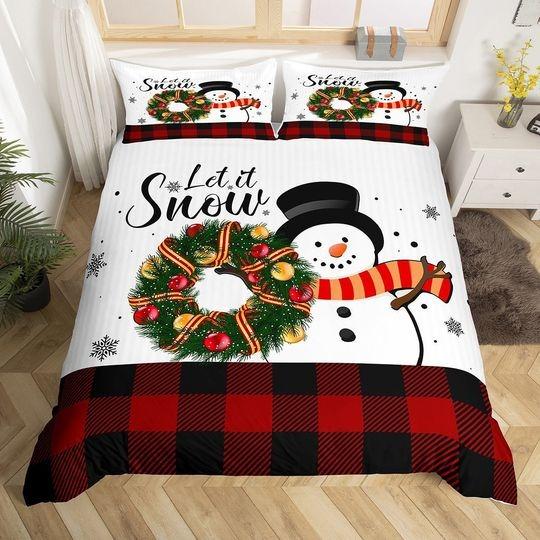 Cartoon Snowman Duvet Cover, New Year Christmas Bedding Set Gift For Your Girlfriend Boyfriend Gift For Love Gift For Friend Best Valentine Present Holiday Gift