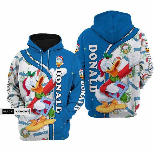 Christmas Gift, Donald Duck Hoodie, Donald Duck Zip Hoodie, Donald Christmas Hoodie
