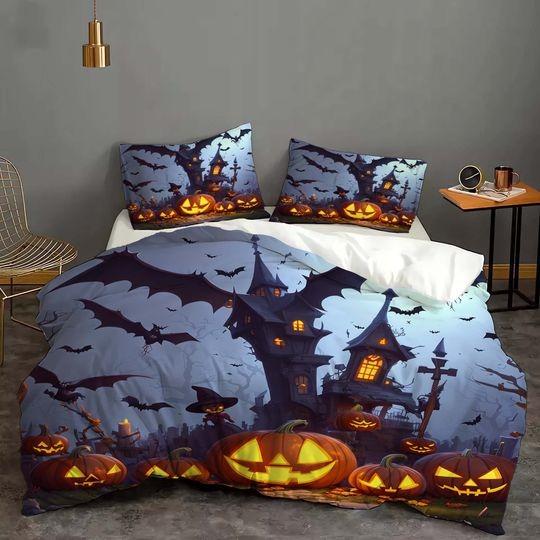 Castle Pumpkin Halloween Cover Bedding Quilt Cover Pillow Case Christmas Gift Dorm BedroomGift For Your Girlfriend Boyfriend Gift For Love Gift For Friend Best Valentine Present Holiday Gift