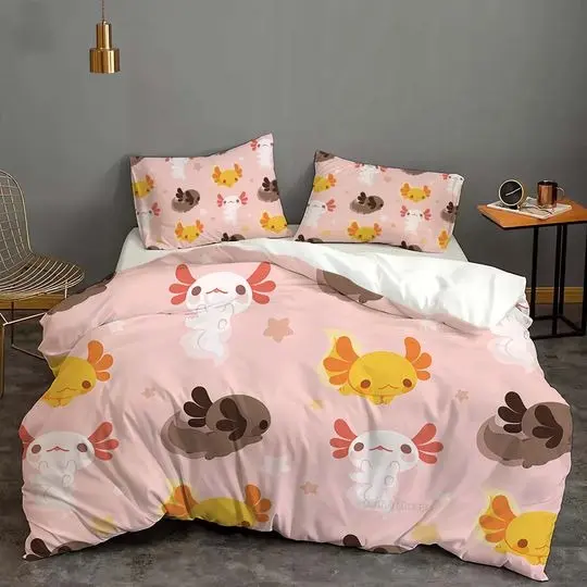 Custom Kawaii Axolotl Halloween Cover Bedding Quilt Cover Pillow Case Christmas Gift Dorm BedroomGift For Your Girlfriend Boyfriend Gift For Love Gift For Friend Best Valentine Present Holiday Gift