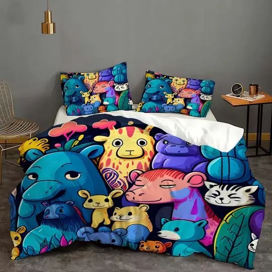 Cartoon Animal World Cover Bedding Quilt Cover Pillow Case Christmas Gift Dorm BedroomGift For Your Girlfriend Boyfriend Gift For Love Gift For Friend Best Valentine Present Holiday Gift