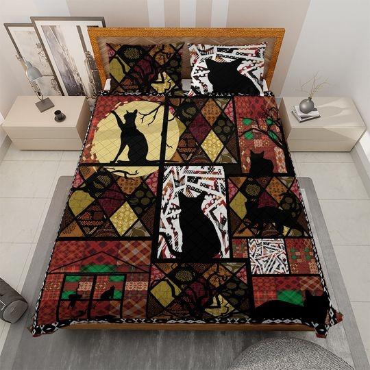 Black Cat Halloween Bedding set, Cat Christmas Quilt Blanket, , Halloween Gift, Christmas GiftGift For Your Girlfriend Boyfriend Gift For Love Gift For Friend Best Valentine Present Holiday Gift
