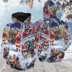 Train To Christmas 3D Hoodie, Winter Hoodie, Christmas Gift, Santa 3D Hoodie