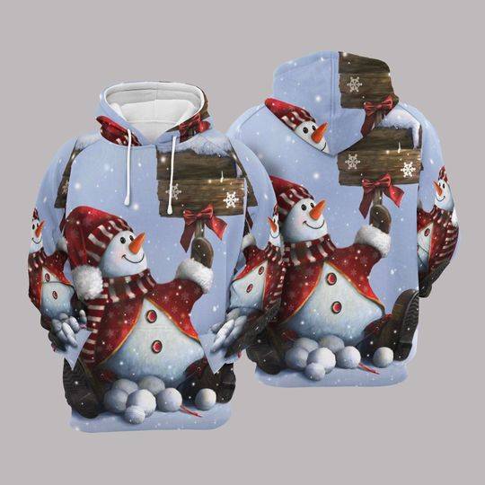 Snowman Pattern Drawing 3D Hoodie, Birthday Gift, Christmas 3D Hoodie