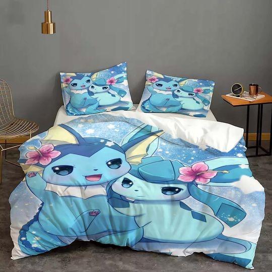 Halloween Custom PKM Eevee Cover Bedding Three-Piece Set Gift For Your Girlfriend Boyfriend Gift For Love Gift For Friend Best Valentine Present Holiday Gift