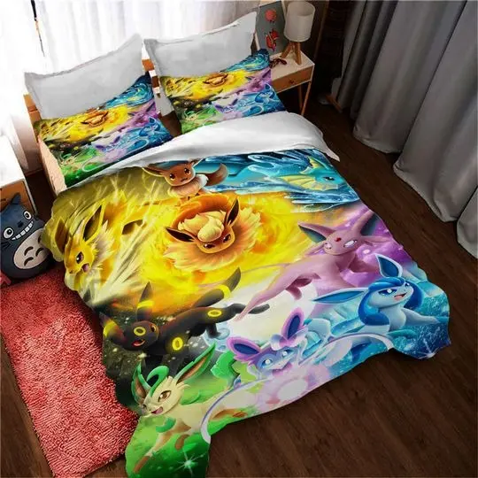 Personalized PKM Eevee Duvet Covers Bedding Set,Twin Full Queen KingGift For Your Girlfriend Boyfriend Gift For Love Gift For Friend Best Valentine Present Holiday Gift