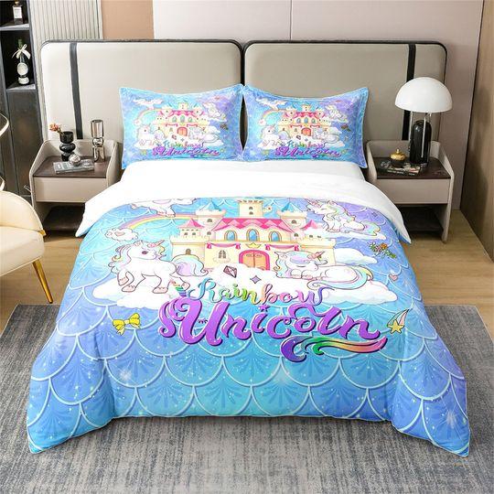 Cartoon Unicorn Fantasy Animal Bedding Set Gift For Your Girlfriend Boyfriend Gift For Love Gift For Friend Best Valentine Present Holiday Gift