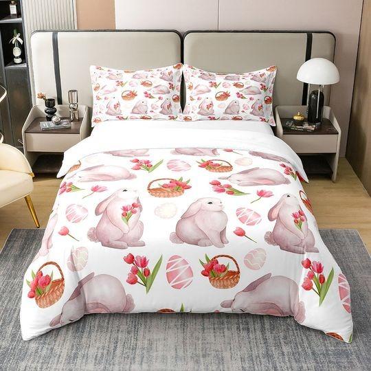 Watercolor Rabbits Bedding Set Cartoon Lovely Wild Animal Bedding Set Gift For Your Girlfriend Boyfriend Gift For Love Gift For Friend Best Valentine Present Holiday Gift