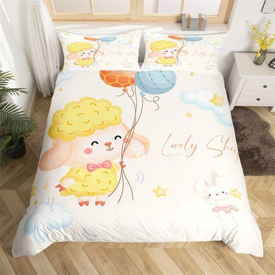 Cute Sheep Bedding Set Cartoon Rabbit Lovely Animal Bedding Set Gift For Your Girlfriend Boyfriend Gift For Love Gift For Friend Best Valentine Present Holiday Gift