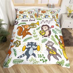Cartoon Fox Squirrel Bedding Set Lovely Jungle Animals Musical Instruments Bedding Set Gift For Your Girlfriend Boyfriend Gift For Love Gift For Friend Best Valentine Present Holiday Gift