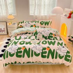 Cartoon Cute Rabbit Bedding Set Green Letters Stars Stripes Reversible Bedding Set Gift For Your Girlfriend Boyfriend Gift For Love Gift For Friend Best Valentine Present Holiday Gift