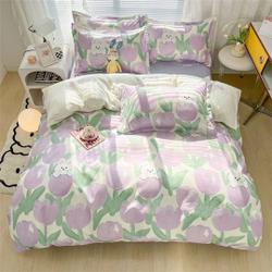 Purple Tulip Handmade Bedding Set Spring Floral Garden Watercolor Bedding Set Gift For Your Girlfriend Boyfriend Gift For Love Gift For Friend Best Valentine Present Holiday Gift