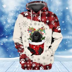 Black Toy Poodle In Snow Pocket Merry Christmas 3D Hoodie