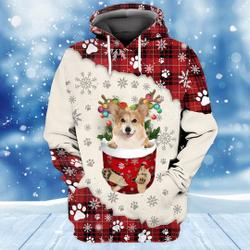 Corgi In Snow Pocket Merry Christmas 3D Hoodie