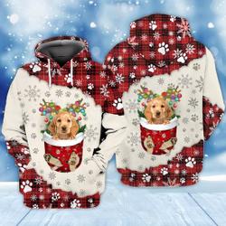 Golden Cocker Spaniel In Snow Pocket Merry Christmas 3D Hoodie