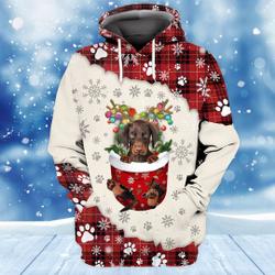 Doberman In Snow Pocket Merry Christmas 3D Hoodie