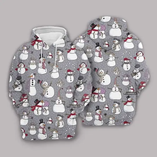 Snowman Pattern Drawing 3D Hoodie, Birthday Gift, Christmas Hoodie