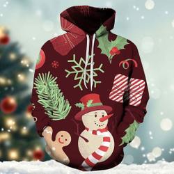 Snowman Pattern Drawing 3D Hoodie, Birthday Gift, Christmas Hoodie