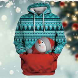 Snowman Pattern Drawing 3D Hoodie, Birthday Gift, Christmas Hoodie