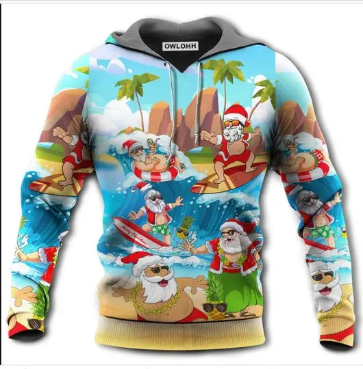Christmas Santa Claus Play On The Beach Hoodie, 3D Hoodie
