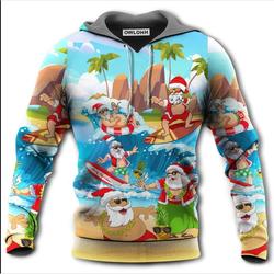 Christmas Santa Claus Play On The Beach Hoodie, 3D Hoodie