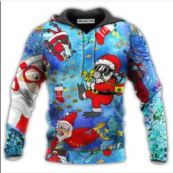 Santa Claus Dives In The Ocean Christmas Hoodie, 3D Hoodie