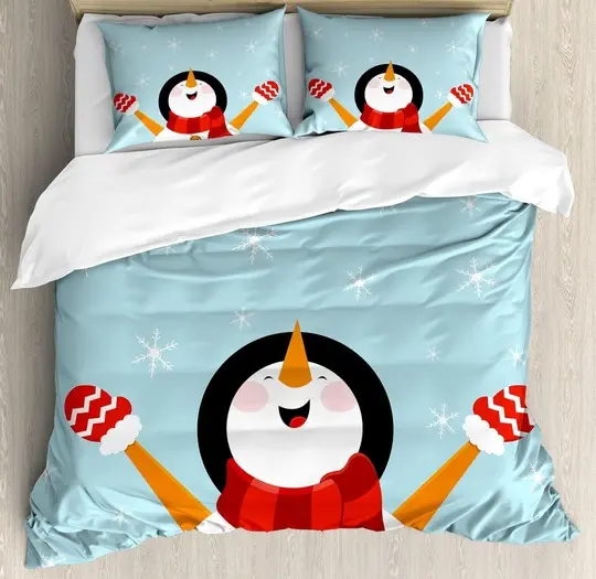 Christmas Bedding Set Happy Smiling Snowman Ornate Snowflakes Bedding Set Gift For Your Girlfriend Boyfriend Gift For Love Gift For Friend Best Valentine Present Holiday Gift