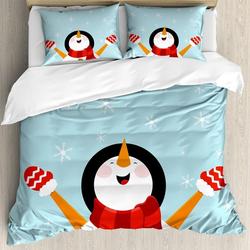 Christmas Bedding Set Happy Smiling Snowman Ornate Snowflakes Bedding Set Gift For Your Girlfriend Boyfriend Gift For Love Gift For Friend Best Valentine Present Holiday Gift