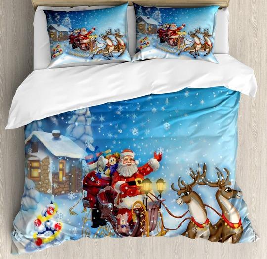 Christmas Bedding Set Santa in Sleigh Reindeer Bedding Set Gift For Your Girlfriend Boyfriend Gift For Love Gift For Friend Best Valentine Present Holiday Gift