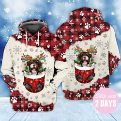 Husky In Snow Pocket Merry Christmas Unisex 3D Hoodie