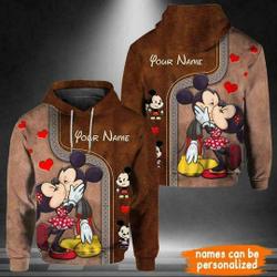 Personalized Mickey And Minnie Mouse Kissing 3D HOODIE Christmas Gift