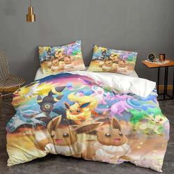 Halloween Custom PKM Eevee Cover Bedding Three-Piece Set Gift For Your Girlfriend Boyfriend Gift For Love Gift For Friend Best Valentine Present Holiday Gift