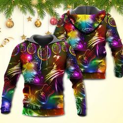 Christmas Dancing Santa Claus Tree Snowman Neon Light Style 3D Hoodie