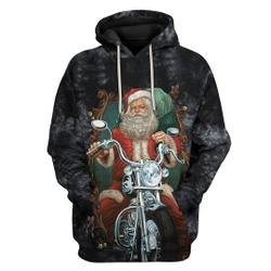 3D Biker Santa Claus Hoodie, S-5XL US Size