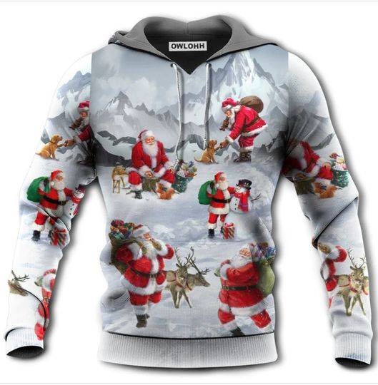 Christmas Santa Claus In The Snow Mountain Art Style 3D HOODIE Christmas Gift