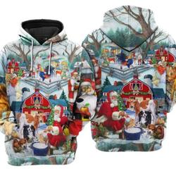 Christmas On The Farm Santa Claus Play With Farm Animals 3D HOODIE Christmas Gift