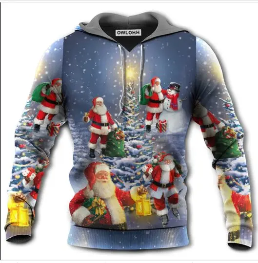 Christmas Santa Claus In Love Light Xmas Tree 3D HOODIE Halloween Gift Us Size