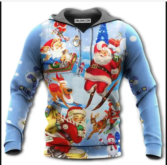 Skiing Christmas Skiing Santa Claus 3D HOODIE Halloween Gift Christmas Gift