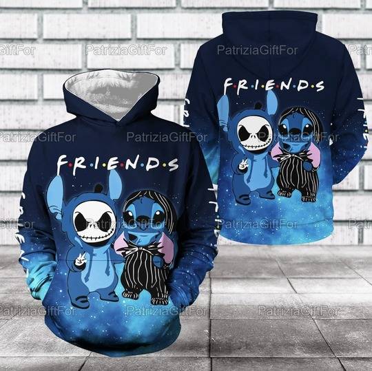 Stitch And Jack Skellington 3D Hoodie, Stitch Lover Friends Christmas Gifts