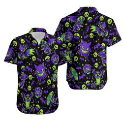 Gengar Ghost Hawaiian Shirt, Button Up Shirt Gift For Your Girlfriend Boyfriend Gift For Love Gift For Friend Best Valentine Present Holiday Gift