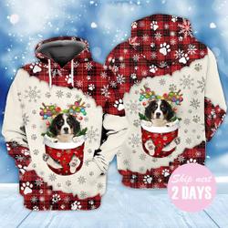 Bernese Mountain In Snow Pocket Merry Christmas 3d Hoodie