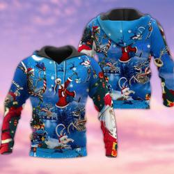 Christmas And Skull Merry Xmas With Moon And Star 3D Hoodie, Skeletons Dancing Christmas 3D Hoodie