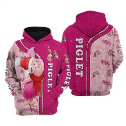 Piglet Christmas Hoodie, Piglet Zip Hoodie, Piglet 3D hoodie