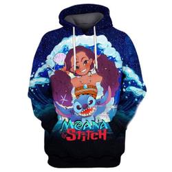 Disney Cartoon Characters Fan Gift, Stitch And Moana, Princess All Over Print Hoodie