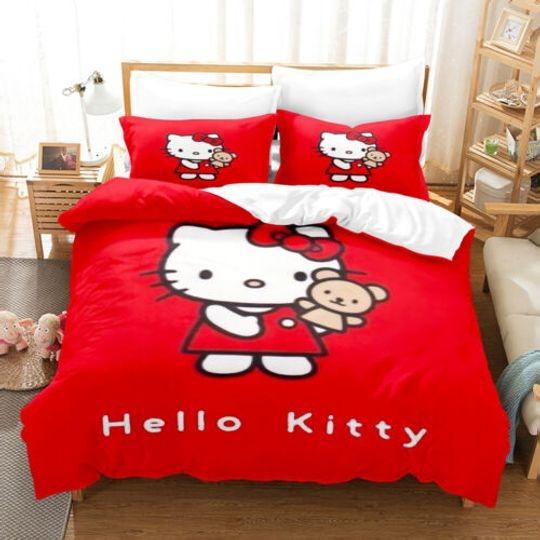 Red Hello Kitty Duvet Cover Quilt Cover single king Bedding Set Gift For Your Girlfriend Boyfriend Gift For Love Gift For Friend Best Valentine Present Holiday Gift