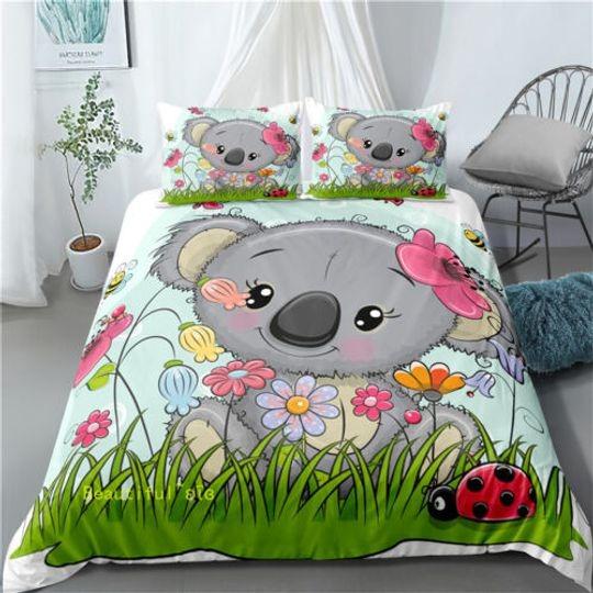 Linen Koala Ladybug Single/Double/King/Super King Bed Quilt Doona Duvet CoverGift For Your Girlfriend Boyfriend Gift For Love Gift For Friend Best Valentine Present Holiday Gift