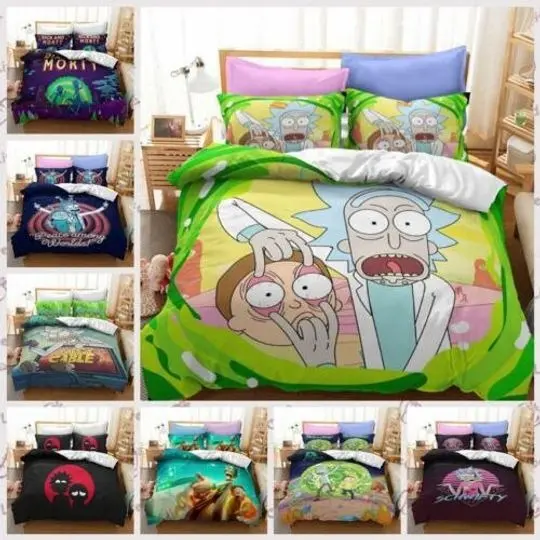 3Pcs Bedding Set Rick and Rickandmorty Quilt Duvet Cover Single Double King SizeGift For Your Girlfriend Boyfriend Gift For Love Gift For Friend Best Valentine Present Holiday Gift