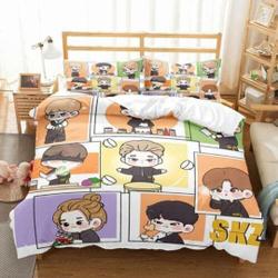 Stray Kid SKZOO Quilt Duvet Cover Pillowcase Bedding Set Single Double King SizeGift For Your Girlfriend Boyfriend Gift For Love Gift For Friend Best Valentine Present Holiday Gift